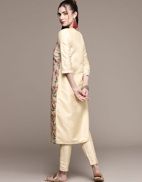 Cream Poly Silk Suit Pant Closure View