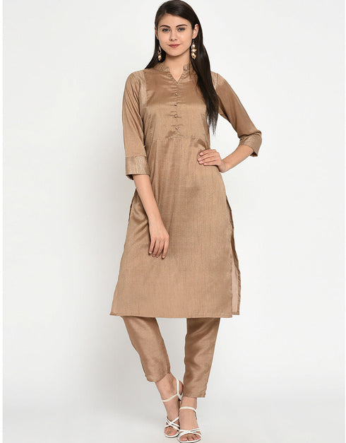 Brown Poly Silk Suit Pant