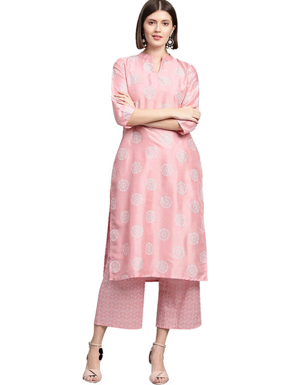 Baby Pink Poly Silk Suit Palazzo