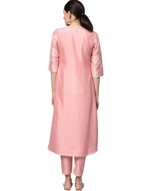 Baby Pink Poly Silk Suit Pant Closure View