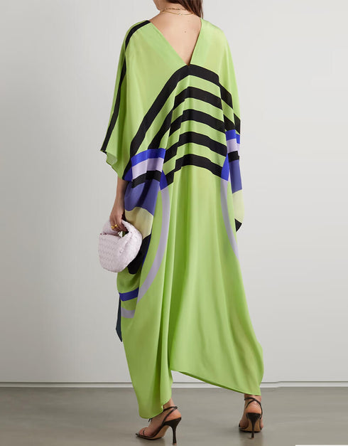 Green Silk Crepe Kaftan Closure View