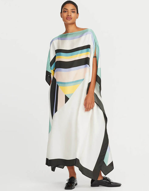 White Latest Soft Silk Crepe Kaftan Back View