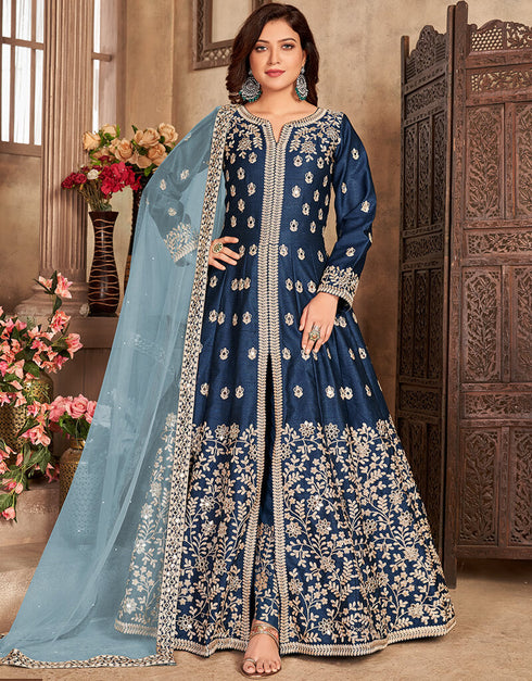 Blue Art Silk Pant Suit