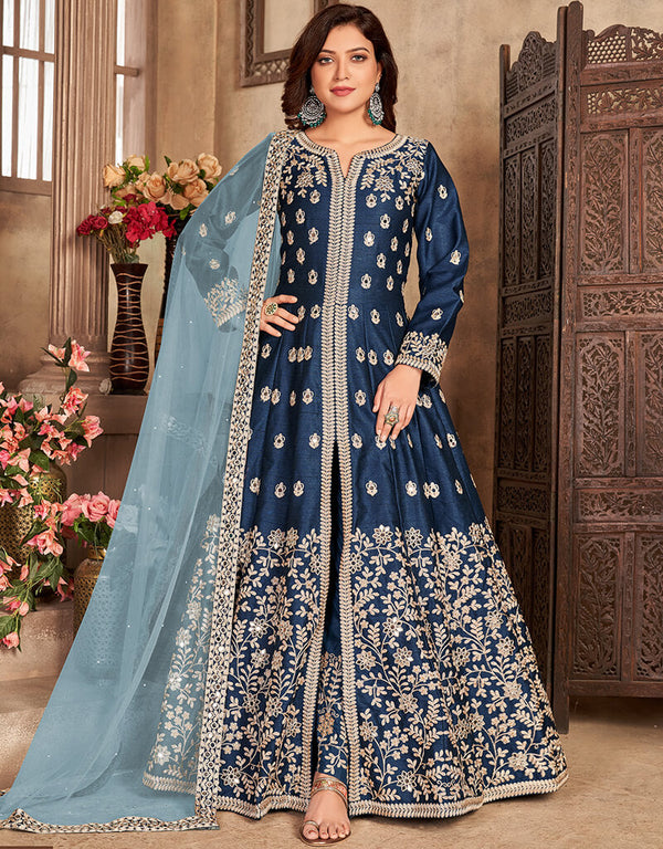 Blue Art Silk Pant Suit