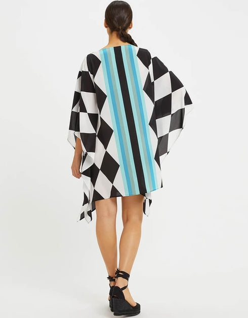Black And White Fancy Soft Silk Crepe Kaftan Back View