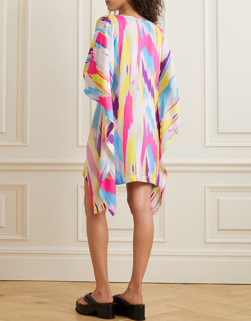 Trendy Designer Party Wear Kaftan Style One Piece Multi Color Russian Satin Suit Close-up View