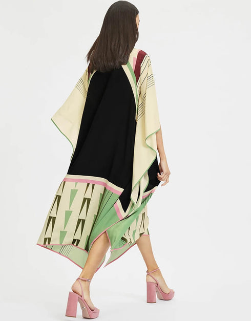 Black And Beige Latest Soft Silk Crepe Kaftan Back View