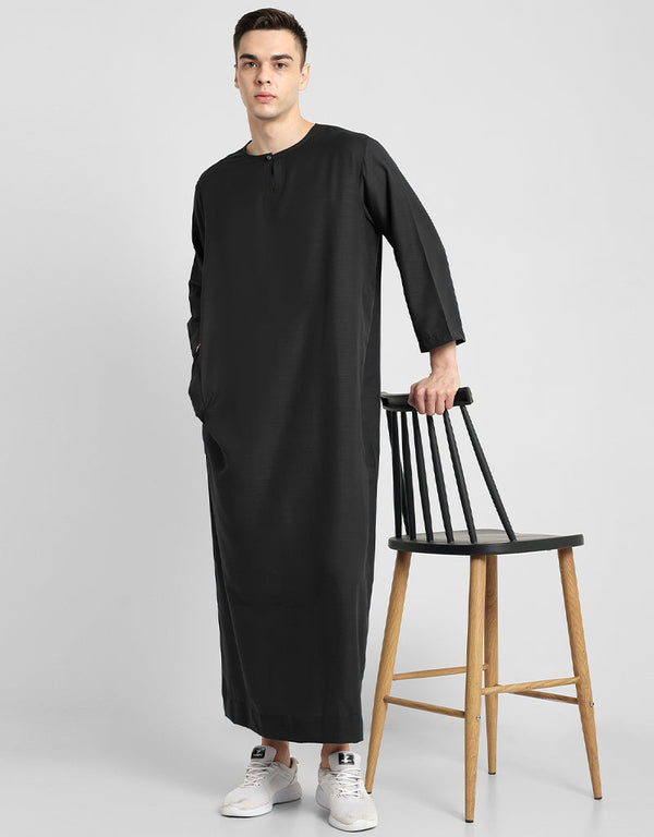 Black Thobes Cotton Blend Plain Solid Work