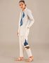 Trendy Designer Party Wear Attractive Co-Ord Sets Cream With Blue Blended Linen Slub Dress Close-up View