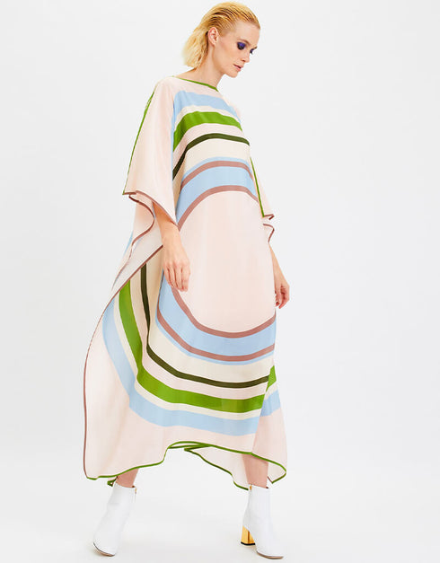 Beige Silk Crepe Kaftan