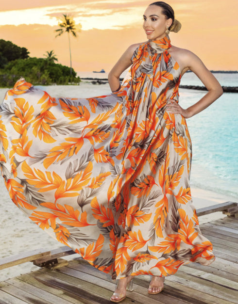 Carrot Orange Heavy Designer Heavy Fency Maxi Dress Back View