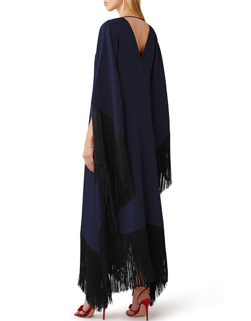 Navy Blue Heavy Designer Heavy Maxi Dress Back View