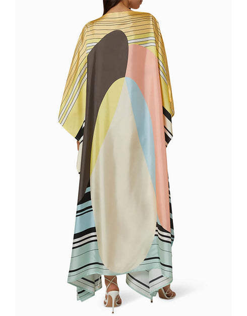 Multi Soft Satin Silk Kaftan Back View