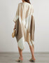 Beige & White Soft Satin Silk Kaftan Back View