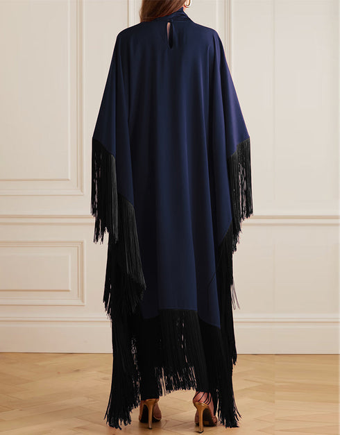 Navy Blue Heavy Designer Heavy Maxi Dress Closure View