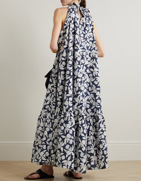Tuna Blue Heavy Designer Digital Printed Maxi Dress Closure View