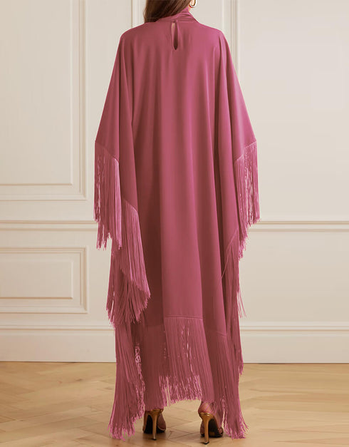 Salmon High Neck Style Fringed Kaftans Back View