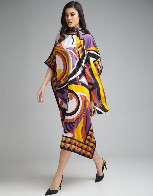 Trendy Designer Party Wear Kaftan Style One Piece Multi Color Diamond Crepe Suit Back View