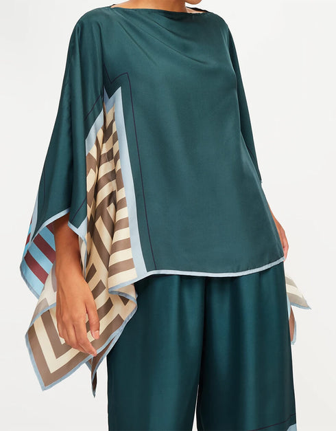 Teal Fancy Soft Satin Silk Kaftan Co-Ord Set Closure View