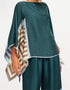 Teal Fancy Soft Satin Silk Kaftan Co-Ord Set Closure View