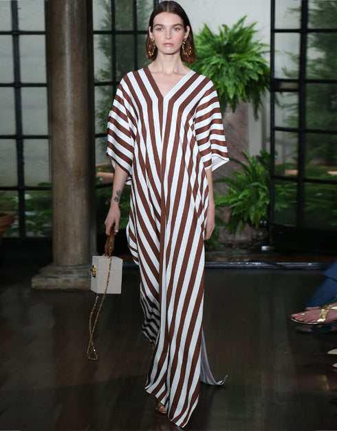 Brown And White Fancy Soft Satin Silk Kaftan Back View