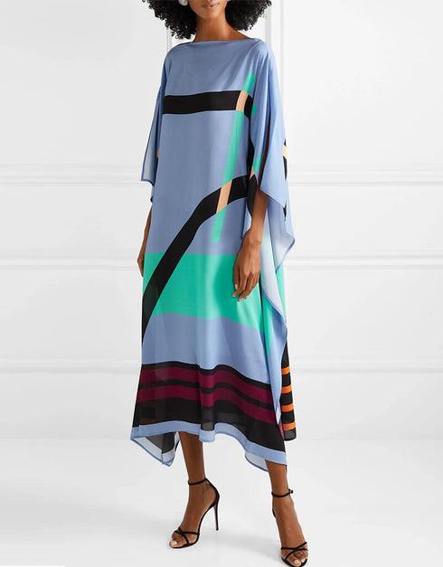 Blue Soft Silk Crepe Kaftan Closure View