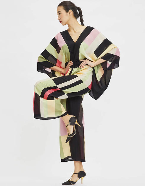 Multi Fancy Soft Silk Crepe Kaftan Co-Ord Set Back View