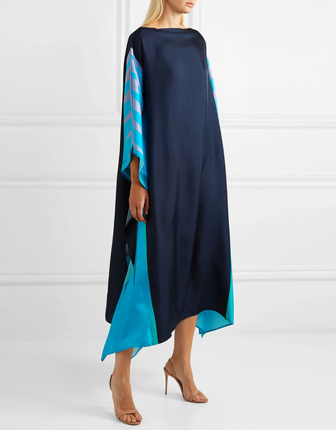 Blue Latest Soft Silk Crepe Kaftan Back View