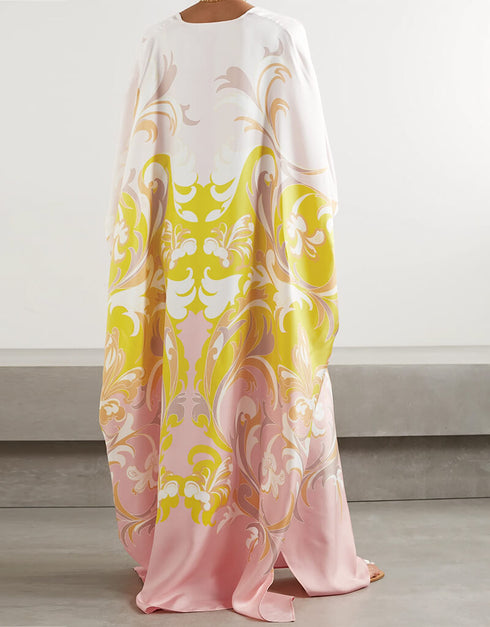 Pink Fancy Soft Satin Silk Kaftan Closure View