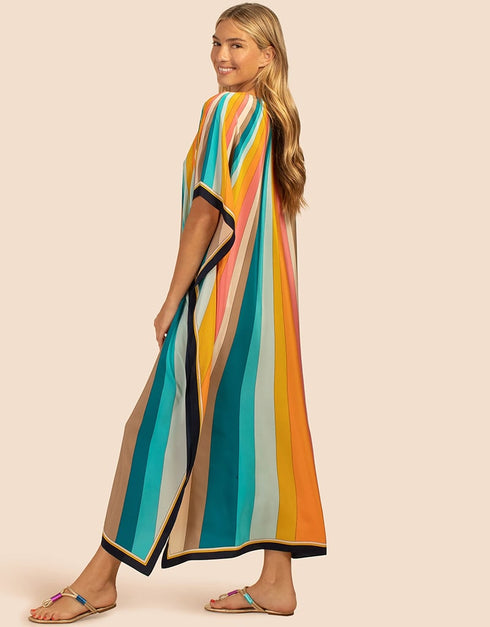 Multi Silk Crepe Kaftan Back View