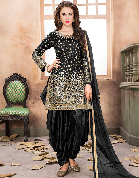 Black Tafeta Silk Patiyala Suit