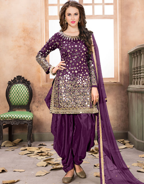 Purple Tafeta Silk Patiyala Suit