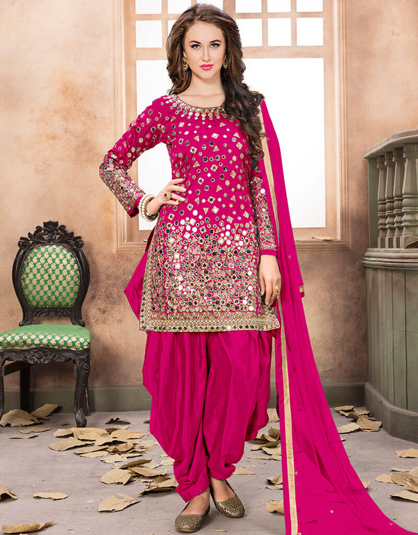 Pink Tafeta Silk Patiyala Suit