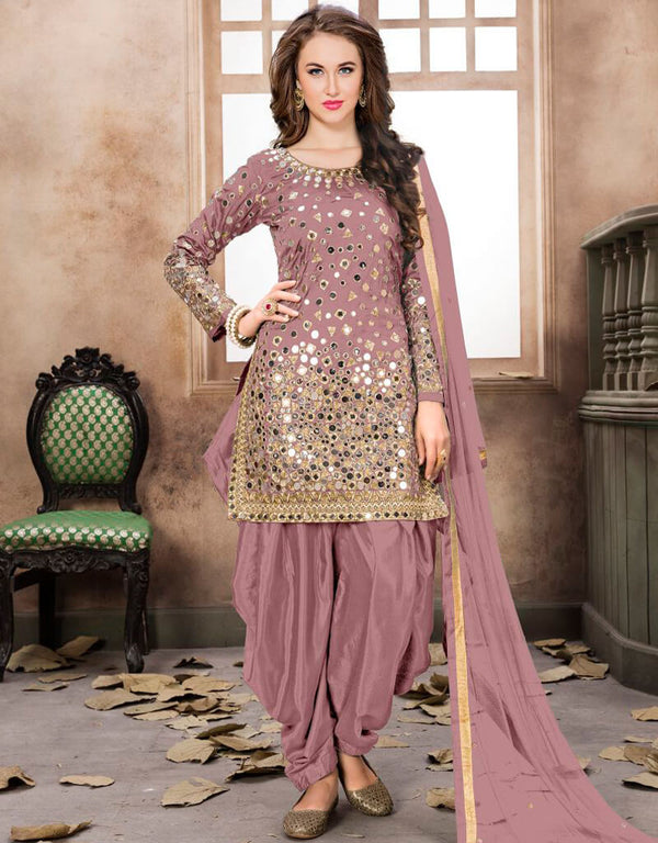 Dusty Pink Tafeta Silk Patiyala Suit