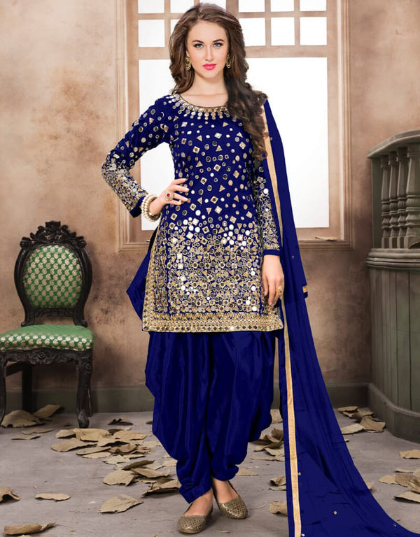 Navy Blue Tafeta Silk Patiyala Suit