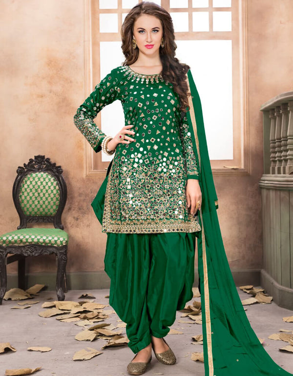 Green Tafeta Silk Patiyala Suit