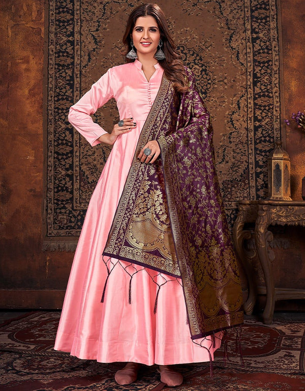 Light Pink Art Silk Anarkali Anarkali