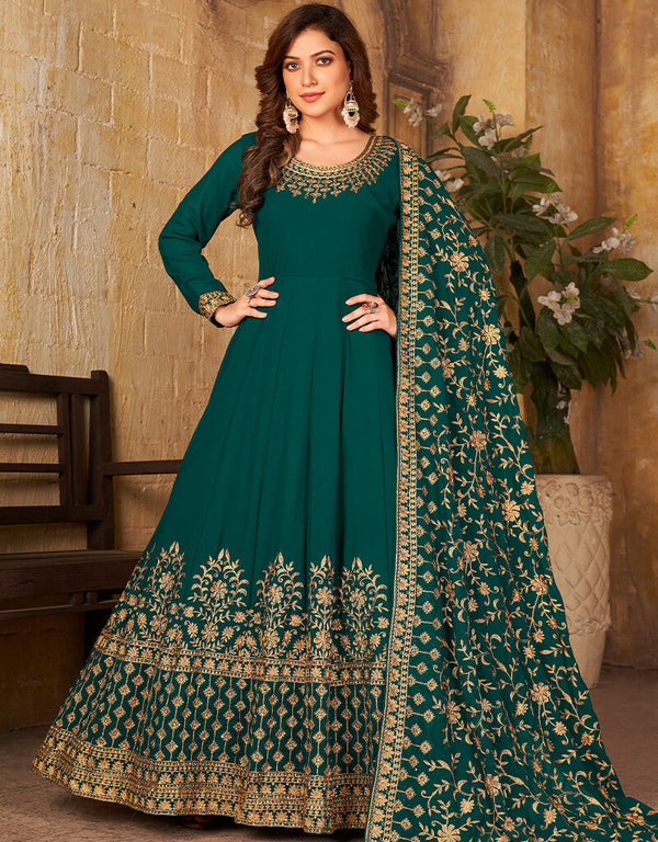 Green Faux Georgette Anarkali Anarkali