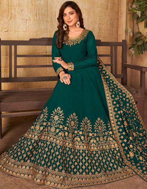 Green Faux Georgette Anarkali Anarkali Closure View