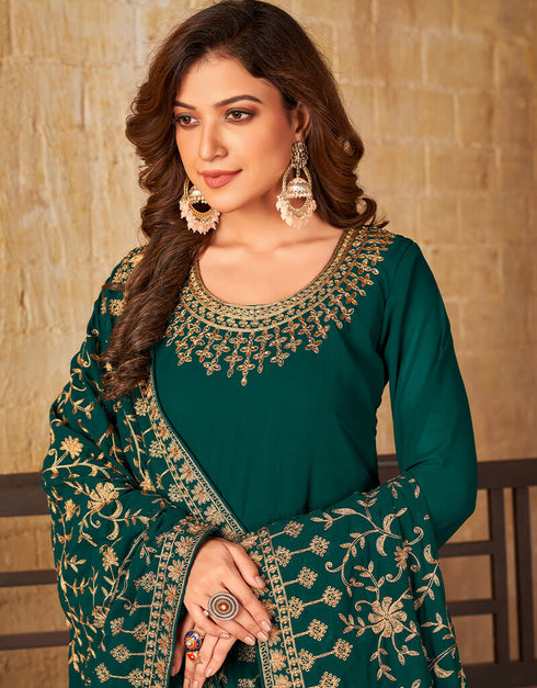 Green Faux Georgette Anarkali Anarkali Back View
