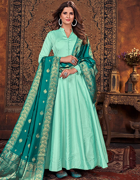Sea Green Art Silk Anarkali Anarkali