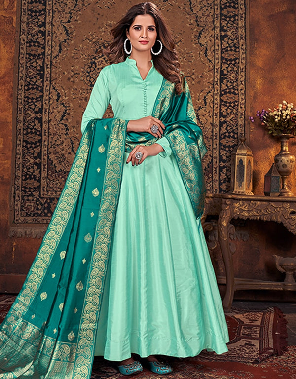 Sea Green Art Silk Anarkali Anarkali