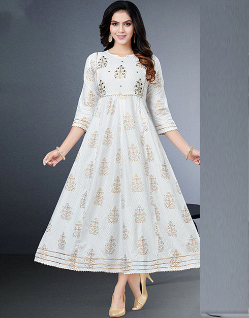 Off White Heavy Designer Heavy 14 Kg Reyon Kurti Gown With Duppata Closure View