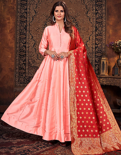 Peach Art Silk Anarkali Anarkali Closure View