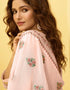 Baby Pink Pant style Suit Georgette Salwar Kameez in Embroidery, Stone & Lace Work Closure View