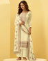Light Yellow Pant style Suit Georgette Salwar Kameez in Embroidery, Stone & Lace Work