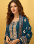 Light Blue Pant style Straight Georgette Salwar Kameez in Cording Embroidery, Stone & Lace Work Closure View