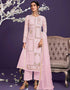 Baby Pink Pant style Straight Georgette Salwar Kameez in Embroidery, Sequins & Lace Work