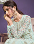 Turquoise Pant style Straight Georgette Salwar Kameez in Embroidery, Sequins & Lace Work Closure View