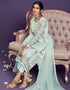 Turquoise Pant style Straight Georgette Salwar Kameez in Embroidery, Sequins & Lace Work Closure View Embroidery